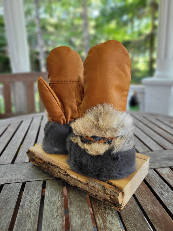 Mitaines en cuir et fourrure de lapin