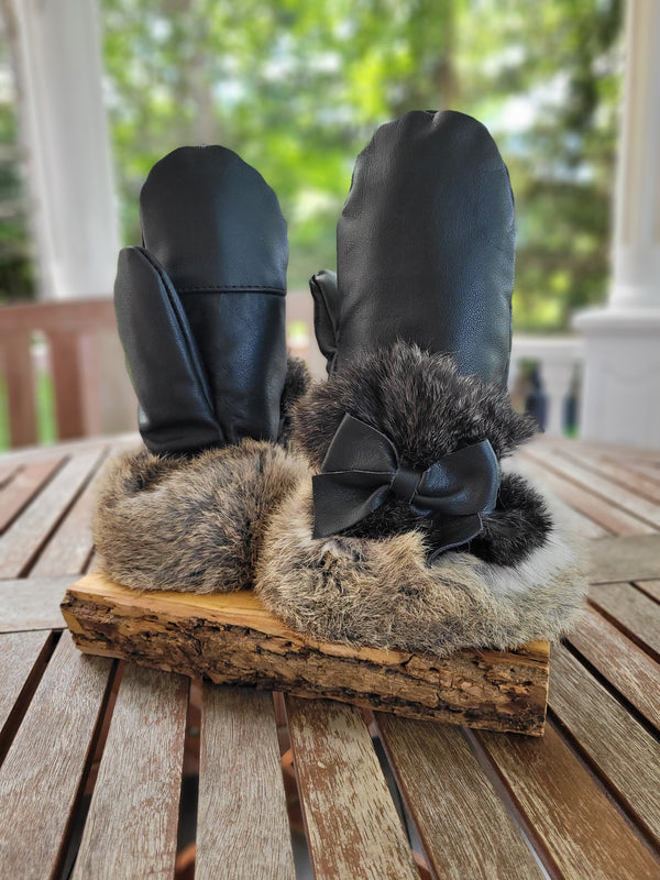 Mitaines de cuir et fourrure de lapin