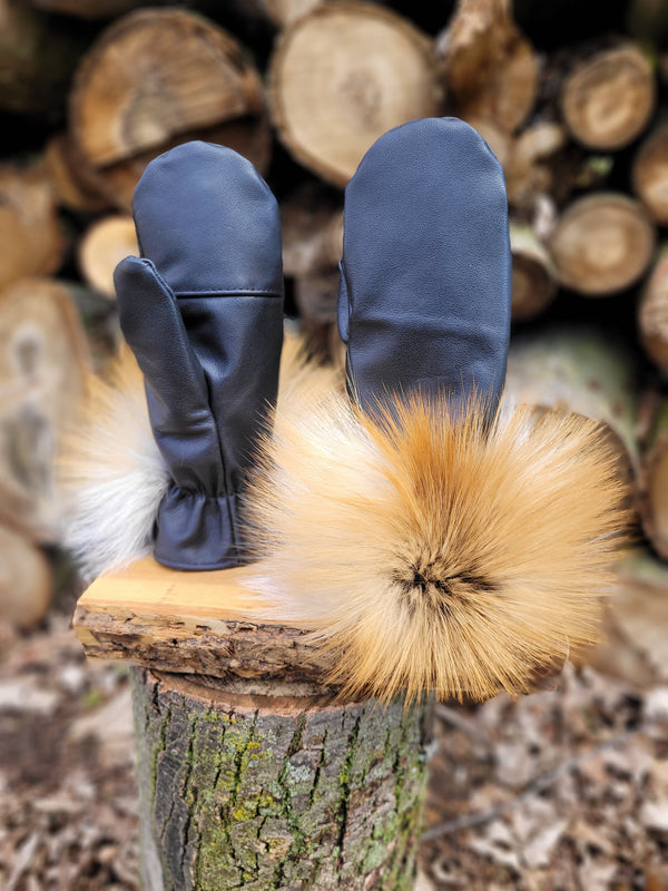 Mitaines de ville en cuir et fourrure de renard roux