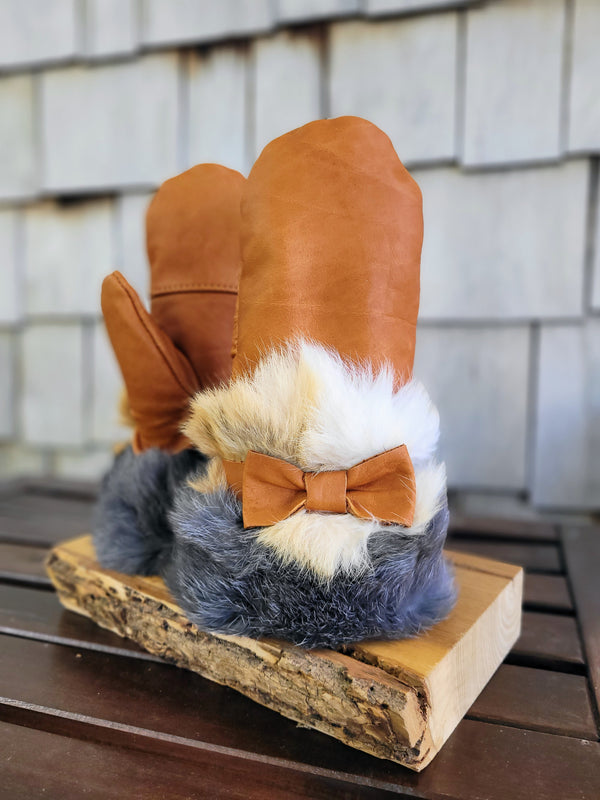 Mitaine en cuir et fourrure de lapin