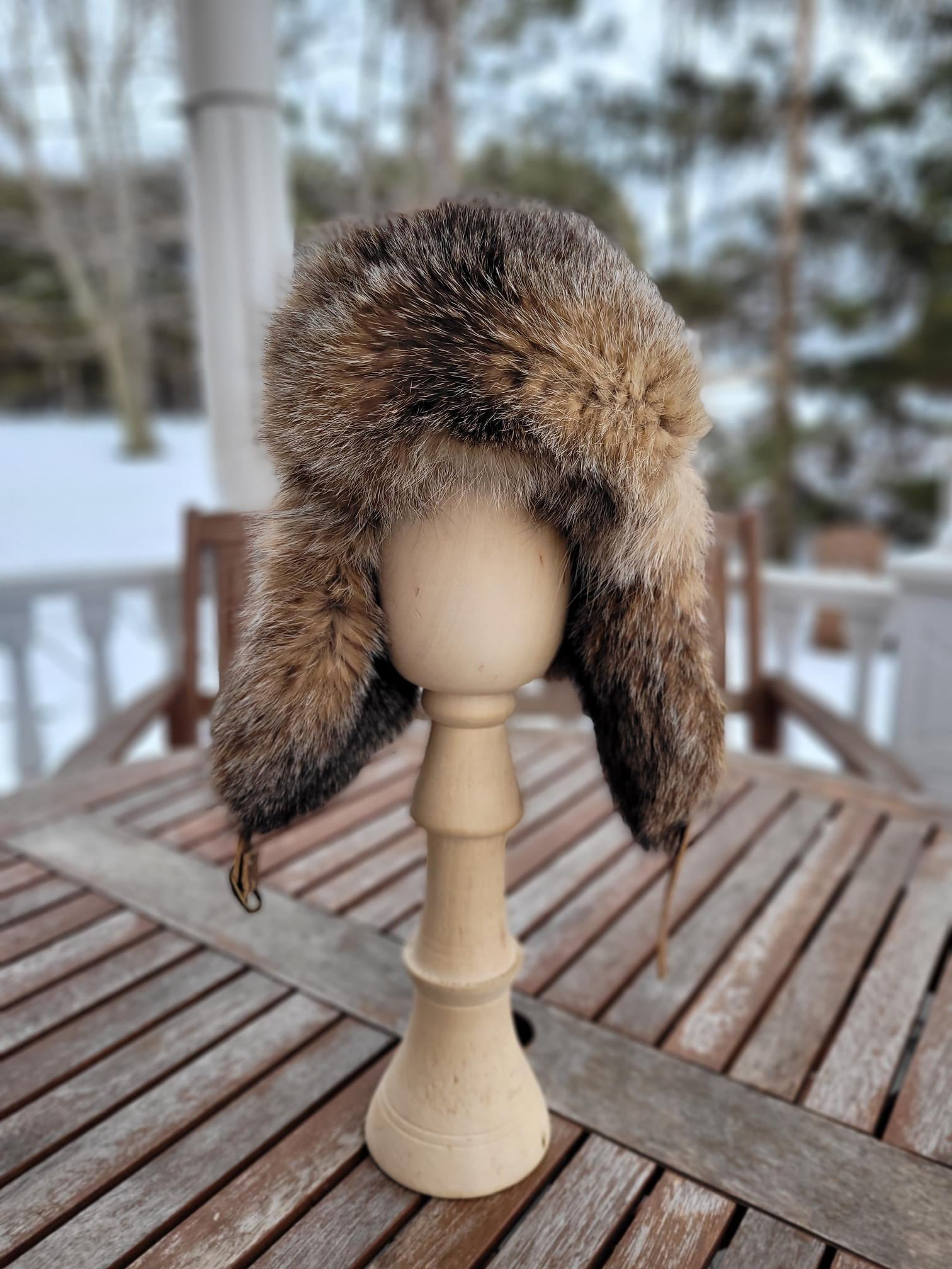Chapeau Aviateur en cuir et fourrure de lynx