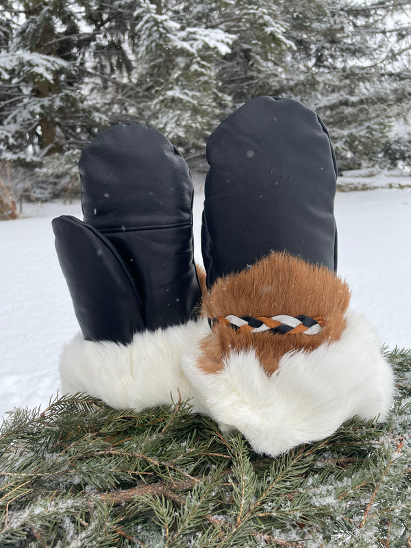 Mitaines en cuir et fourrure de lapin