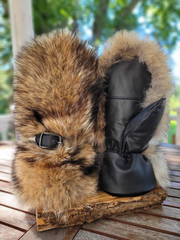 Real leather mittens and coyote fur